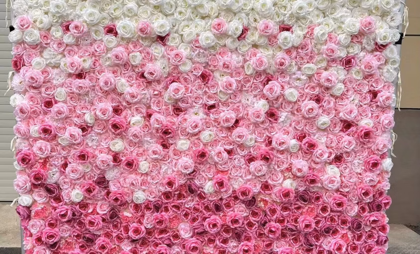 White and pink rose flower wall backdrop from RMJ Entertainment